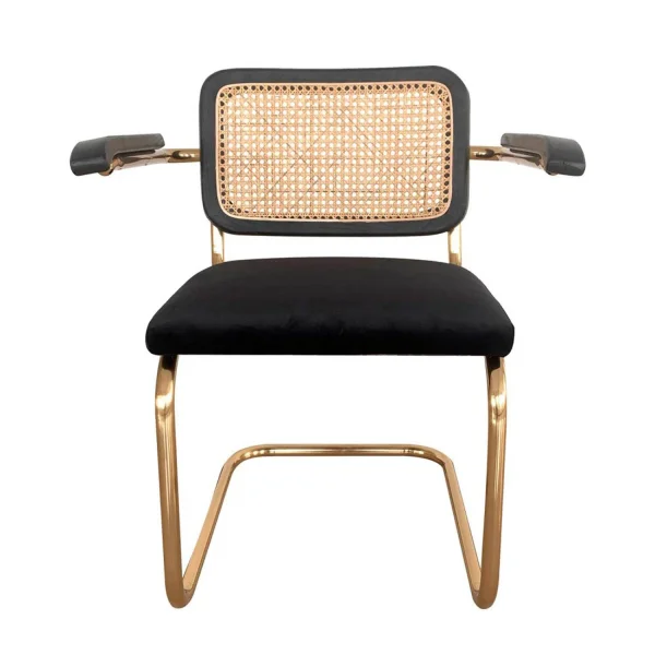 CHAISE WEBSTER AVEC ACCOUDOIRS VELOURS NOIR PIEDS DORÉS