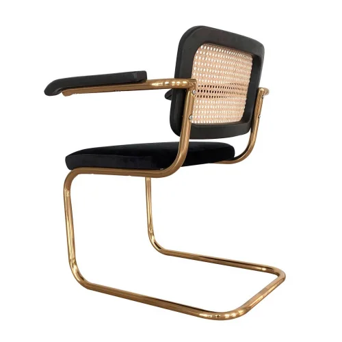 CHAISE WEBSTER AVEC ACCOUDOIRS VELOURS NOIR PIEDS DORÉS