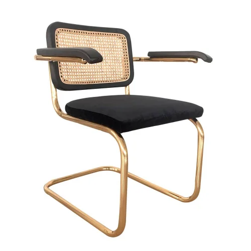 CHAISE WEBSTER AVEC ACCOUDOIRS VELOURS NOIR PIEDS DORÉS