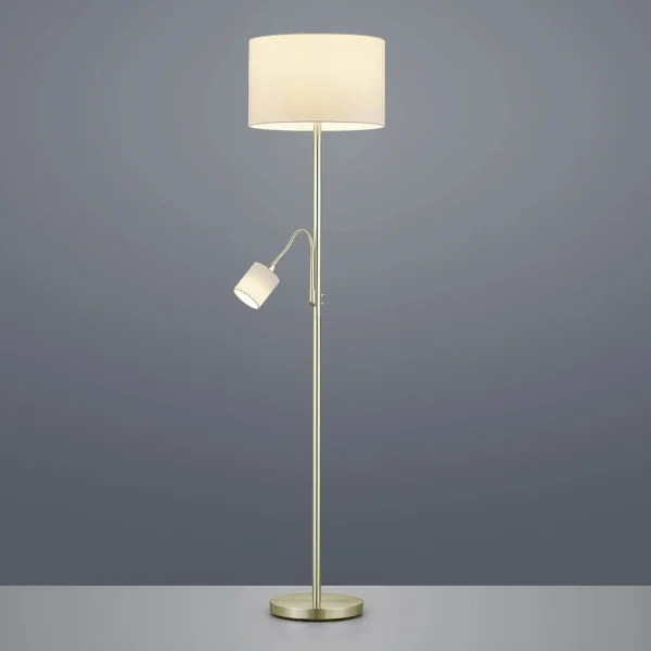 LAMPADAIRE AVEC FLEXO EN MÉTAL LAITON ANTIQUE ABAT-JOUR BLANC BROOME