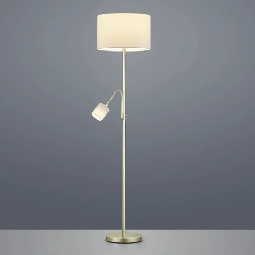 LAMPADAIRE AVEC FLEXO EN MÉTAL LAITON ANTIQUE ABAT-JOUR BLANC BROOME