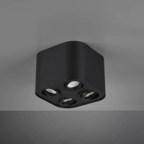 PLAFONNIER 4 LUMIÈRES ORIENTABLES MÉTAL NOIR GU10 FORTUNE
