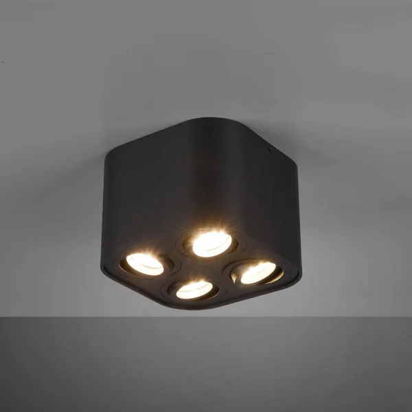PLAFONNIER 4 LUMIÈRES ORIENTABLES MÉTAL NOIR GU10 FORTUNE