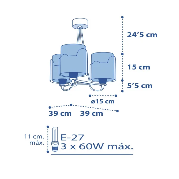 SUSPENSION 3 LUMIÈRES LITTLE ELEPHANT BLEU