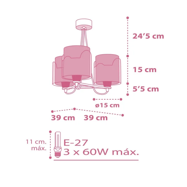 SUSPENSION 3 LUMIÈRES LITTLE ELEPHANT ROSE