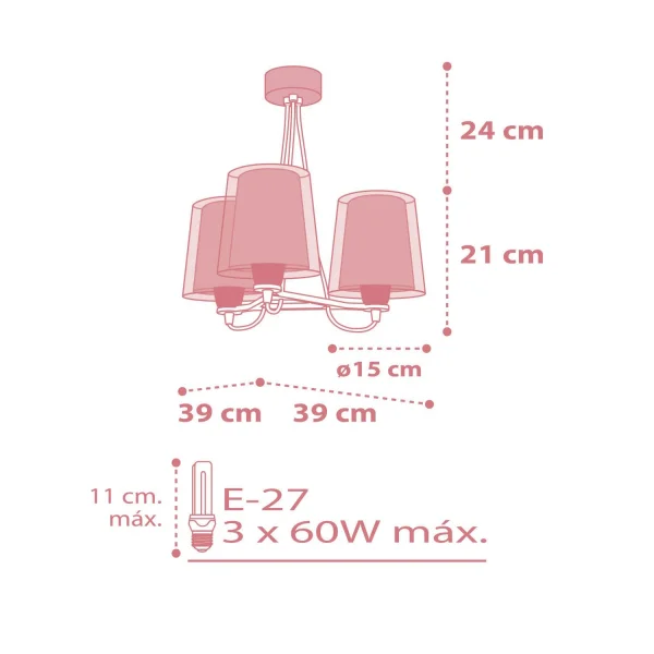 SUSPENSION 3 LUMIÈRES LIGHT FEELING ROSE