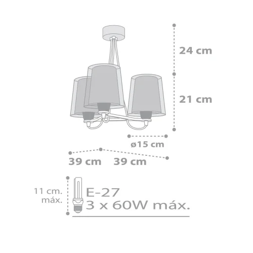SUSPENSION 3 LUMIÈRES LIGHT FEELING GRIS