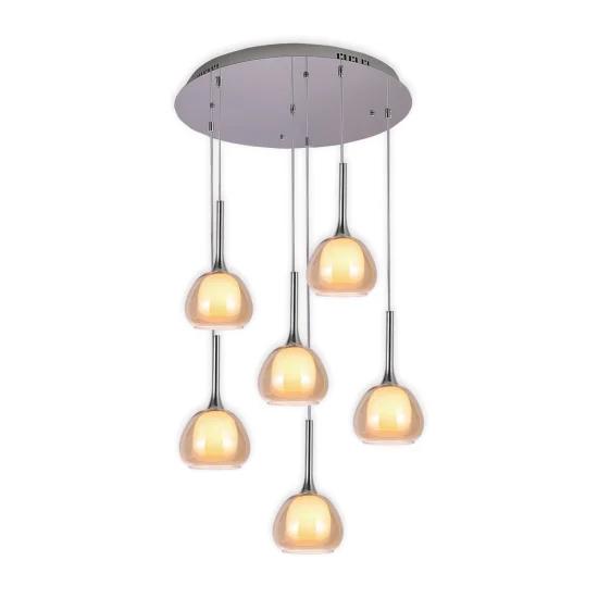 SUSPENSION 6 LUMIÈRES VERRE EXTÉRIEUR AMBRE INTÉRIEUR BLANC Ø65 NOLINA 2