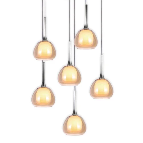 SUSPENSION 6 LUMIÈRES VERRE EXTÉRIEUR AMBRE INTÉRIEUR BLANC Ø65 NOLINA
