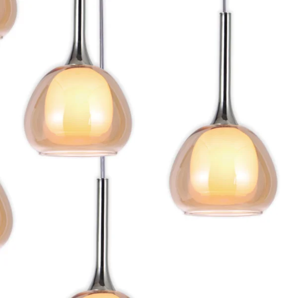 SUSPENSION 6 LUMIÈRES VERRE EXTÉRIEUR AMBRE INTÉRIEUR BLANC Ø65 NOLINA
