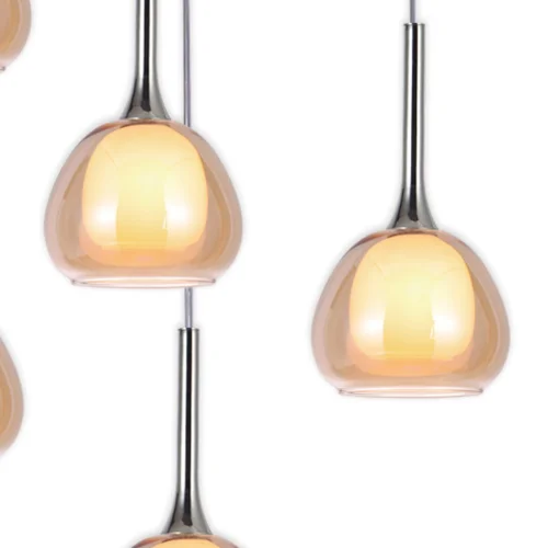SUSPENSION 6 LUMIÈRES VERRE EXTÉRIEUR AMBRE INTÉRIEUR BLANC Ø65 NOLINA