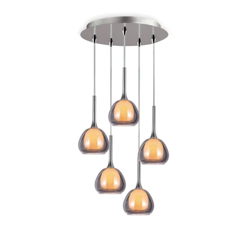 SUSPENSION 5 LUMIÈRES VERRE EXTÉRIEUR FUMÉ INTÉRIEUR BLANC Ø45 NOLINA