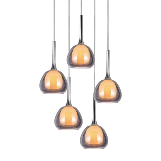 SUSPENSION 5 LUMIÈRES VERRE EXTÉRIEUR FUMÉ INTÉRIEUR BLANC Ø45 NOLINA 2