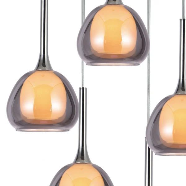 SUSPENSION 5 LUMIÈRES VERRE EXTÉRIEUR FUMÉ INTÉRIEUR BLANC Ø45 NOLINA