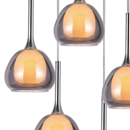 SUSPENSION 5 LUMIÈRES VERRE EXTÉRIEUR FUMÉ INTÉRIEUR BLANC Ø45 NOLINA