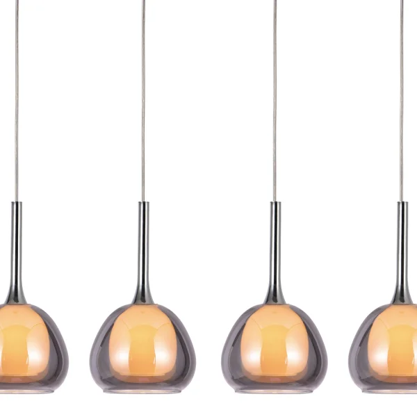 SUSPENSION 4 LUMIÈRES VERRE EXTÉRIEUR FUMÉ INTÉRIEUR BLANC NOLINA