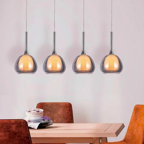 SUSPENSION 4 LUMIÈRES VERRE EXTÉRIEUR FUMÉ INTÉRIEUR BLANC NOLINA