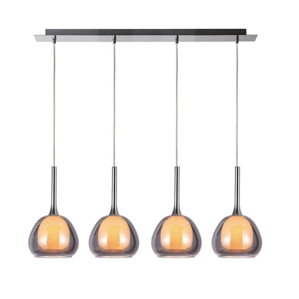 SUSPENSION 4 LUMIÈRES VERRE EXTÉRIEUR FUMÉ INTÉRIEUR BLANC NOLINA