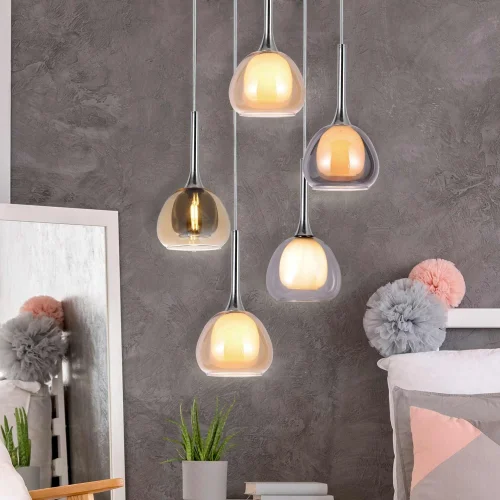 SUSPENSION 5 LUMIÈRES ABAT-JOUR COMBINÉS Ø45 NOLINA