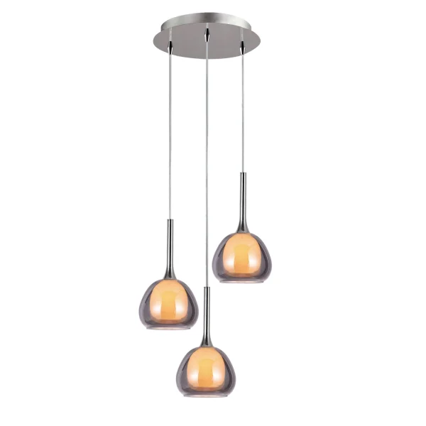 LÁMPARA DE TECHO 3 LUCES CRISTAL EXTERIOR FUMÉ INTERIOR BLANCO Ø38 NOLINA