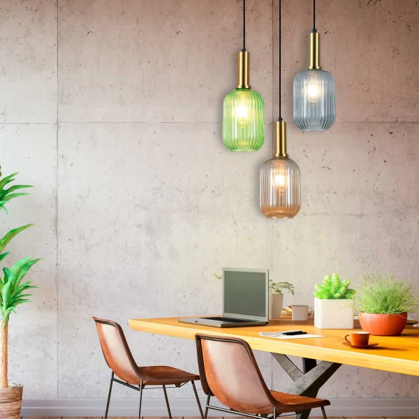 SUSPENSION 1 LUMIÈRE AVEC ABAT-JOUR VERT SHELBY