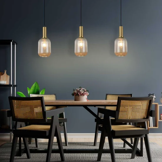 SUSPENSION 1 LUMIÈRE AVEC ABAT-JOUR AMBRE E27 SHELBY 2
