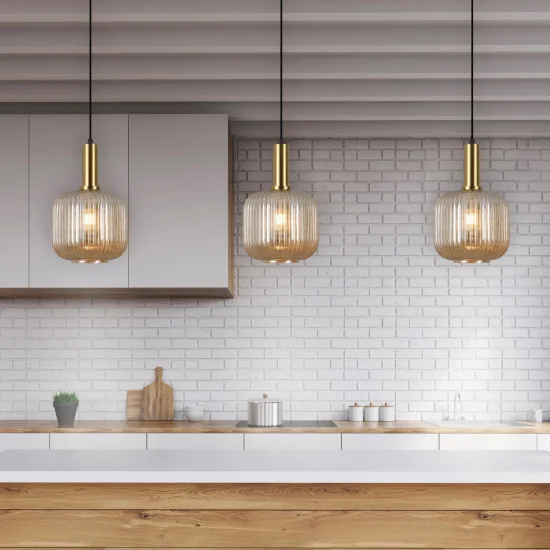 SUSPENSION 1 LUMIÈRE AVEC ABAT-JOUR AMBRE Ø20 E27 SHELBY 2
