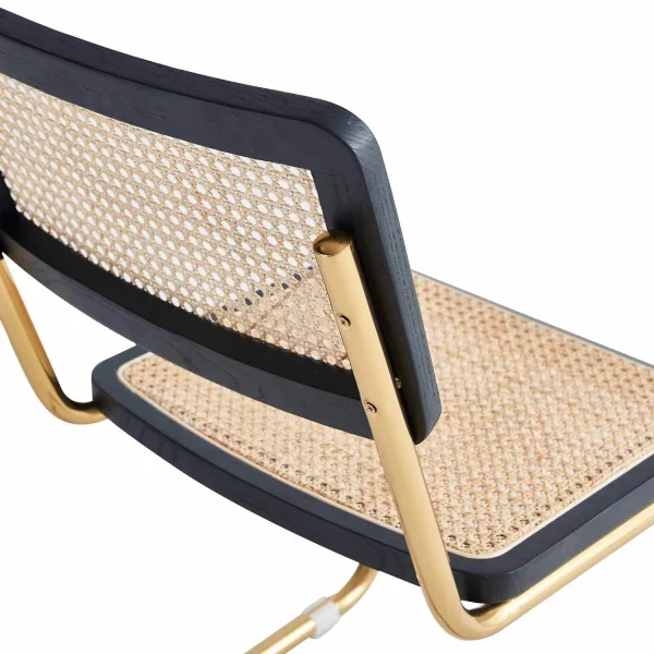 CHAISE DROITE WEBSTER NOIR ROTIN NATUREL PIEDS OR
