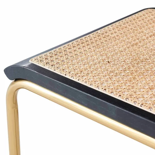 CHAISE DROITE WEBSTER NOIR ROTIN NATUREL PIEDS OR