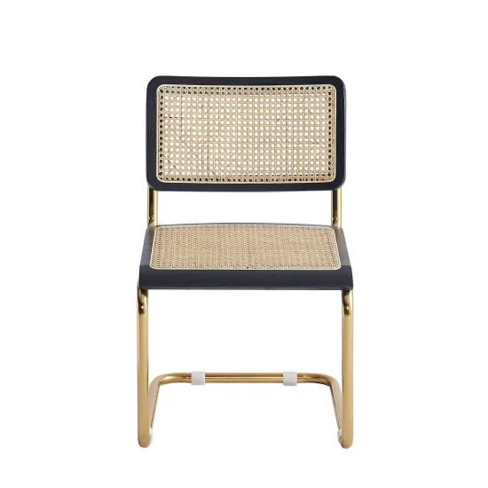 CHAISE DROITE WEBSTER NOIR ROTIN NATUREL PIEDS OR 2