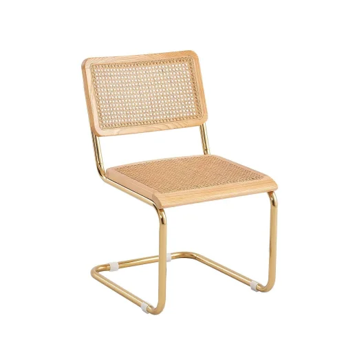 CHAISE DROITE WEBSTER ROTIN NATUREL PIEDS DORÉS