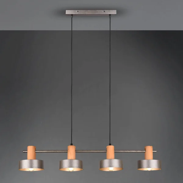 SUSPENSION 4 LUMIÈRES EN MÉTAL NICKEL ANTIQUE NIELS