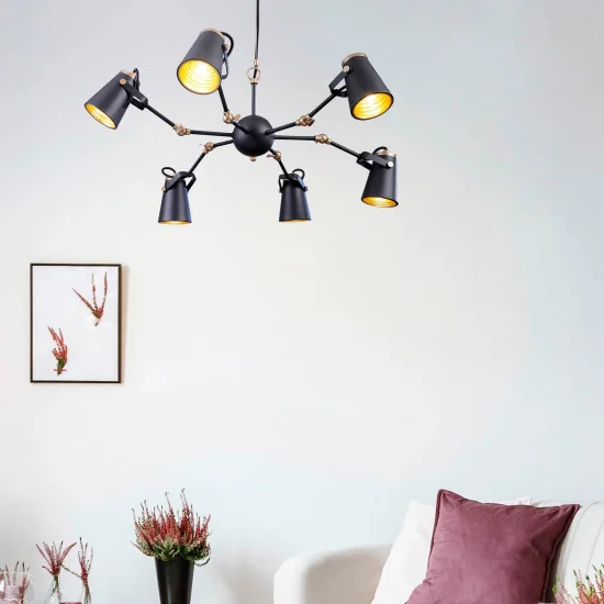 SUSPENSION 6 LUMIÈRES MÉTAL NOIR E14 QUILES