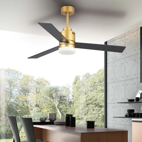 VENTILATEUR DE PLAFOND LED 18W RÉGLABLE OR NOIR/HÊTRE GODRIC