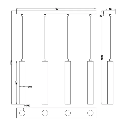 SUSPENSION 4 LUMIÈRES MÉTAL NICKEL MAT SULLIVAN