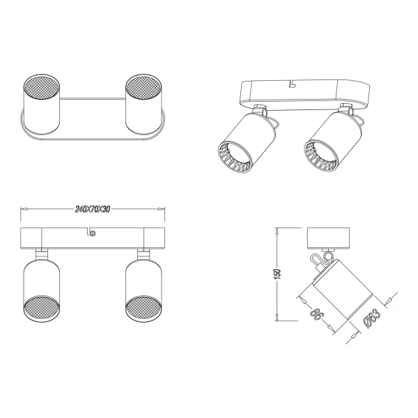SPOT 2 LUMIÈRES MÉTAL NOIR GU10 WERNER