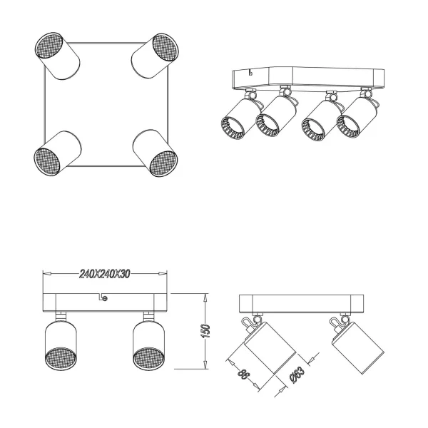 SPOT 4 LUMIÈRES MÉTAL BLANC GU10 WERNER