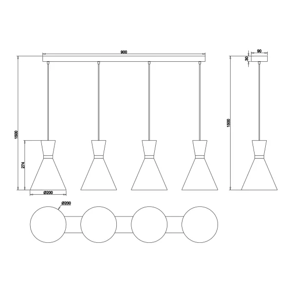 SUSPENSION 4 LUMIÈRES CINTIA METAL BLANC E27
