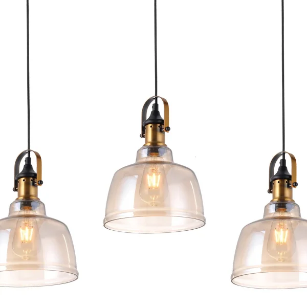 SUSPENSION 3 LUMIÈRES FEBRUARY VERRE CHAMPAGNE BASE RECTANGULAIRE