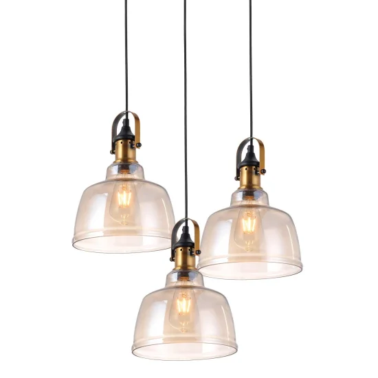 SUSPENSION 3 LUMIÈRES FEBRUARY VERRE CHAMPAGNE BASE CIRCULAIRE 2