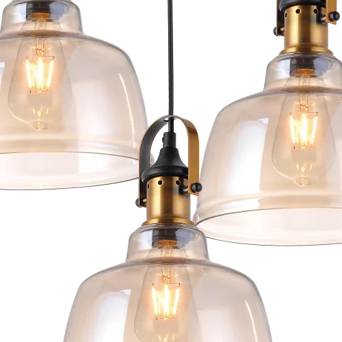 SUSPENSION 3 LUMIÈRES FEBRUARY VERRE CHAMPAGNE BASE CIRCULAIRE