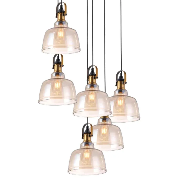 SUSPENSION 6 LUMIÈRES FEBRUARY VERRE CHAMPAGNE E27 SUSPENSION 6 LUMIÈRES FEBRUARY VERRE CHAMPAGNE E27