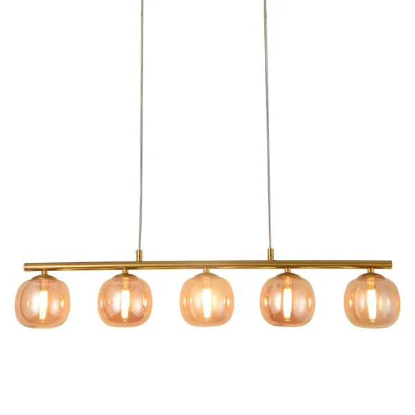 SUSPENSION 5 LUMIÈRES FER DORÉ NICOLETTA