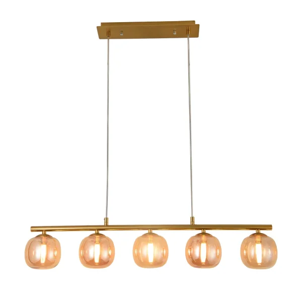 SUSPENSION 5 LUMIÈRES FER DORÉ NICOLETTA