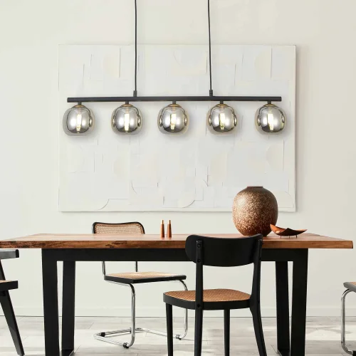 SUSPENSION 5 LUMIÈRES FER BRONZE/NOIR NICOLETTA