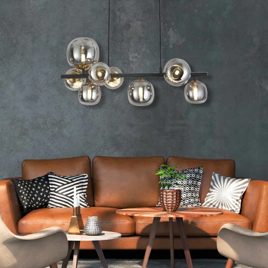 SUSPENSION 8 LUMIÈRES FER BRONZE/NOIR NICOLETTA