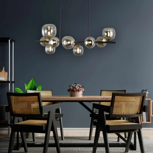 SUSPENSION 10 LUMIÈRES FER BRONZE/NOIR NICOLETTA