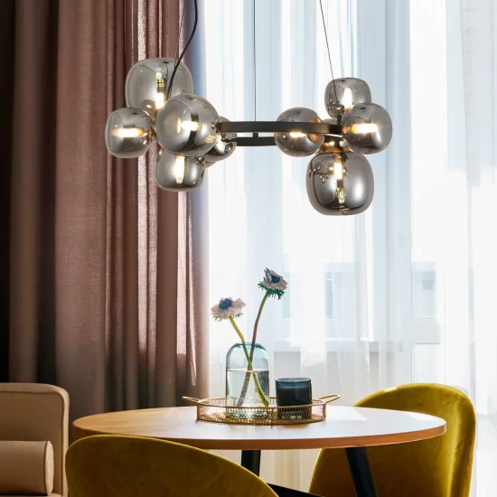 SUSPENSION 11 LUMIÈRES FER BRONZE/NOIR NICOLETTA