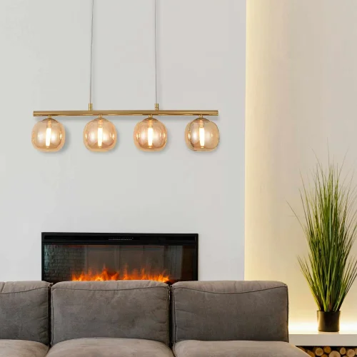 SUSPENSION 4 LUMIÈRES FER DORÉ NICOLETTA