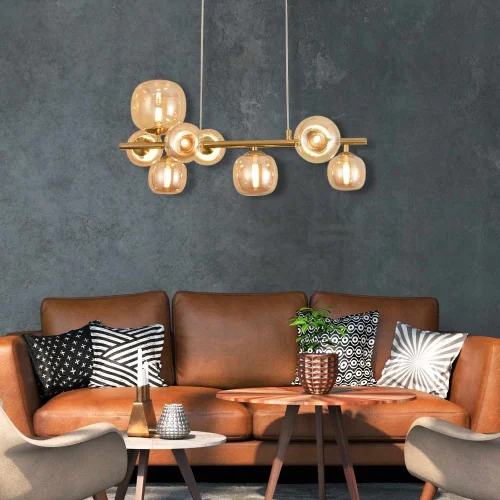 SUSPENSION 8 LUMIÈRES FER DORÉ NICOLETTA